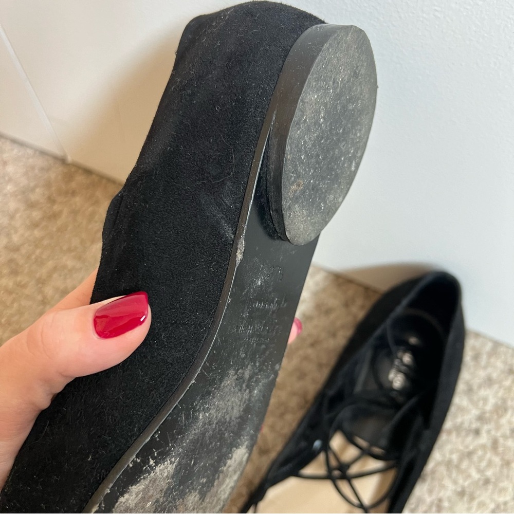 $495 Michael Kors black suede pointed toe lace-up ballet flats size 37.5/6.5 - Picture 6 of 6